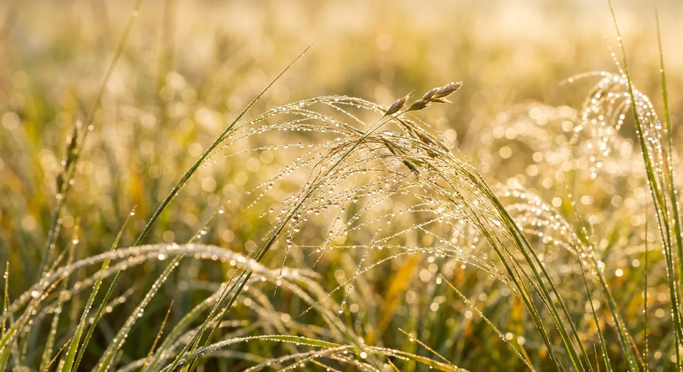 Siergrassen met dauwdruppels in het ochtendlicht